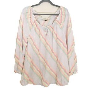 Lane Bryant Neon Striped Peasant Off The Shoulder Top Blouse Size 18/20 Boho